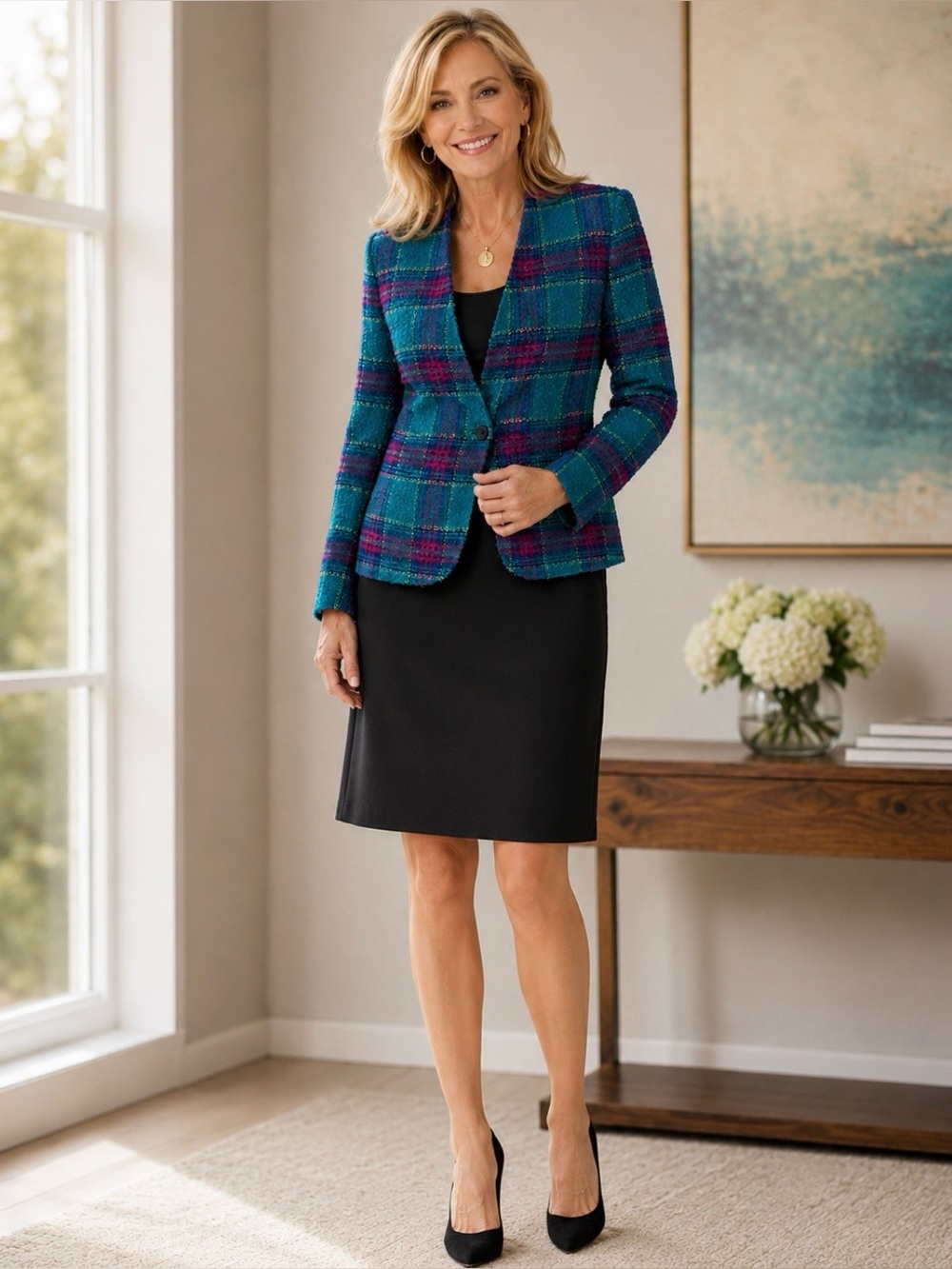 Vintage 80s Koret Plaid Wool Blend Tweed Blazer Jacket Size 10 Retro Career Glam
